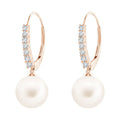14K Rose Gold Freshwater Cultured Pearl Drop Earrings with Diamond D390