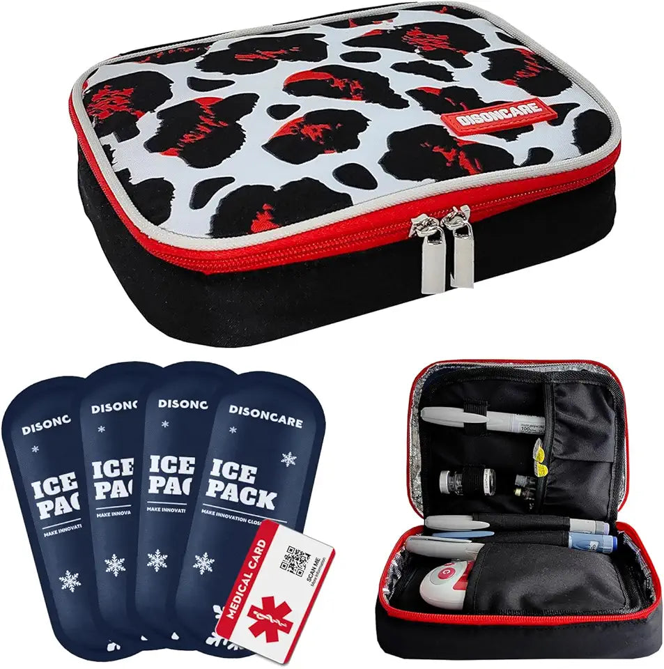 Insulin Cooler Travel Case Medicine Organizer Diabetic Medication Bag with 4 Ice Packs D263