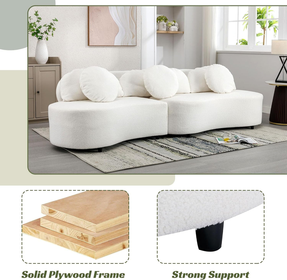 Curved Upholstered Sofa with 3 Pillows X871943