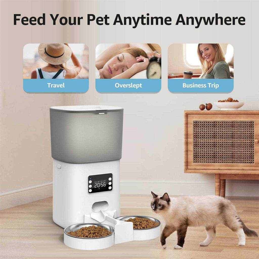 Automatic Food Dispenser with Stainless Bowls Cat & Dog Feeder Y297265