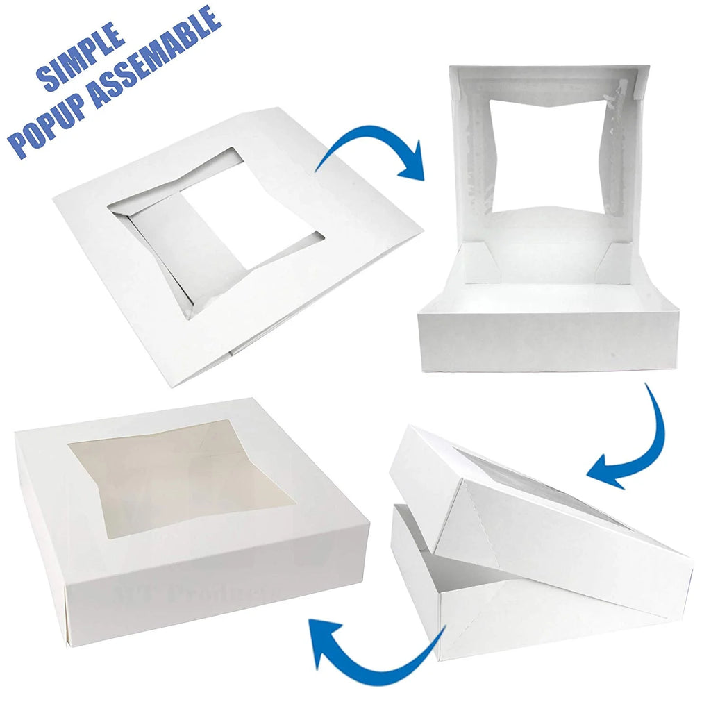 [25 Pack] White Cardboard Pie Box with Window 10x10x2.5" T434
