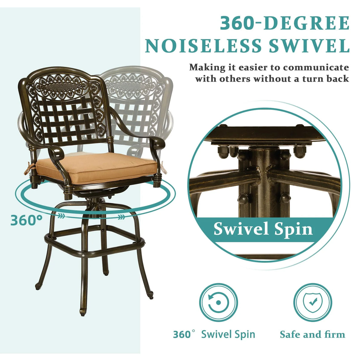 2 Piece Cast Aluminum Swivel Bar Stools with Cushions J60275