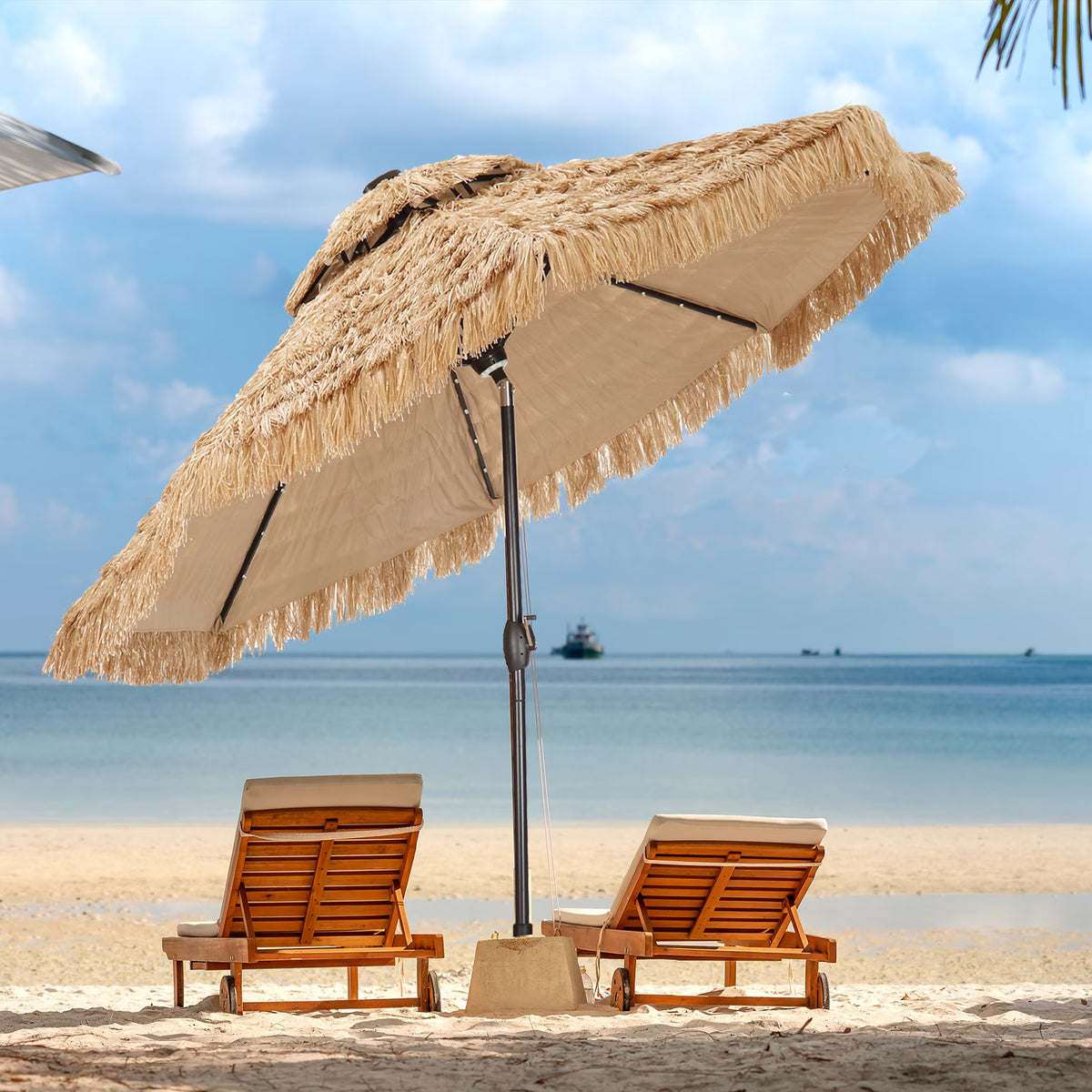 9 ft Solar LED Lights Thatched Tiki Umbrellas J764866