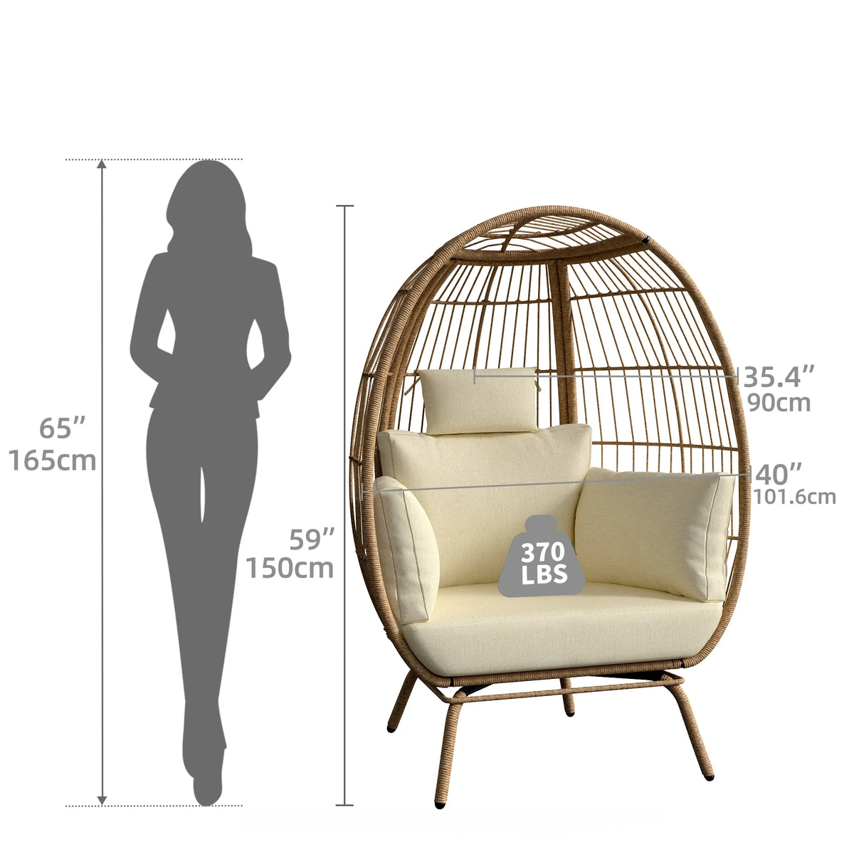 Oversized Wicker Egg Chair with Stand and Beige Cushions L411