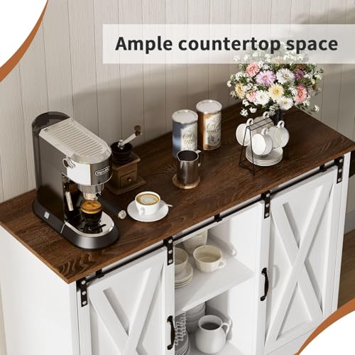 Coffee Bar Cabinet with Sliding Barn Doors, 42” Sideboard Buffet Cabinet with Storage, Espresso G745