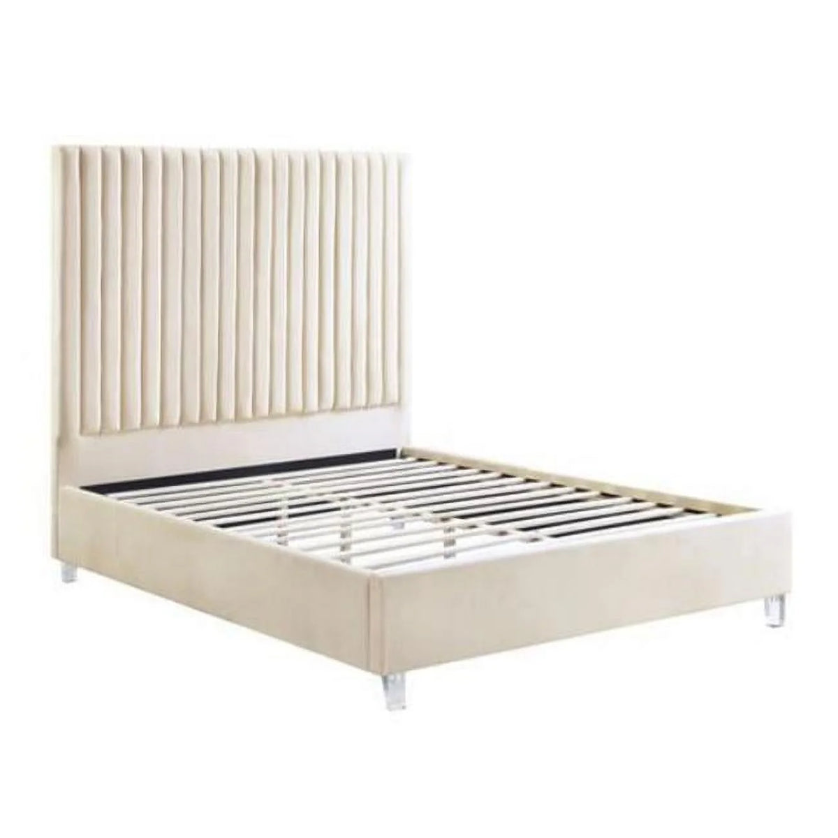Beige Velvet King Size Bed T1243