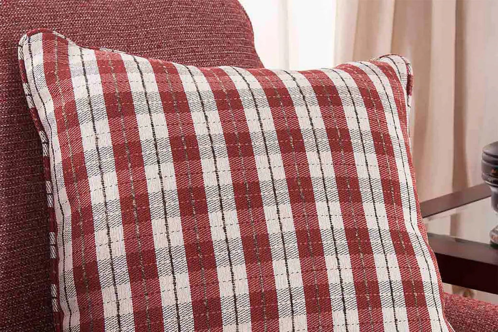 Rustic Red Sofa with Four Accent Pillows I188