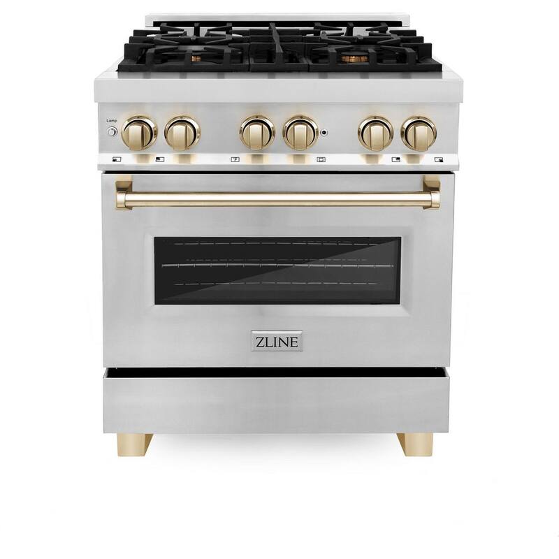 4 Burner Dual Fuel Range in Stainless Steel and Polished Gold G449802