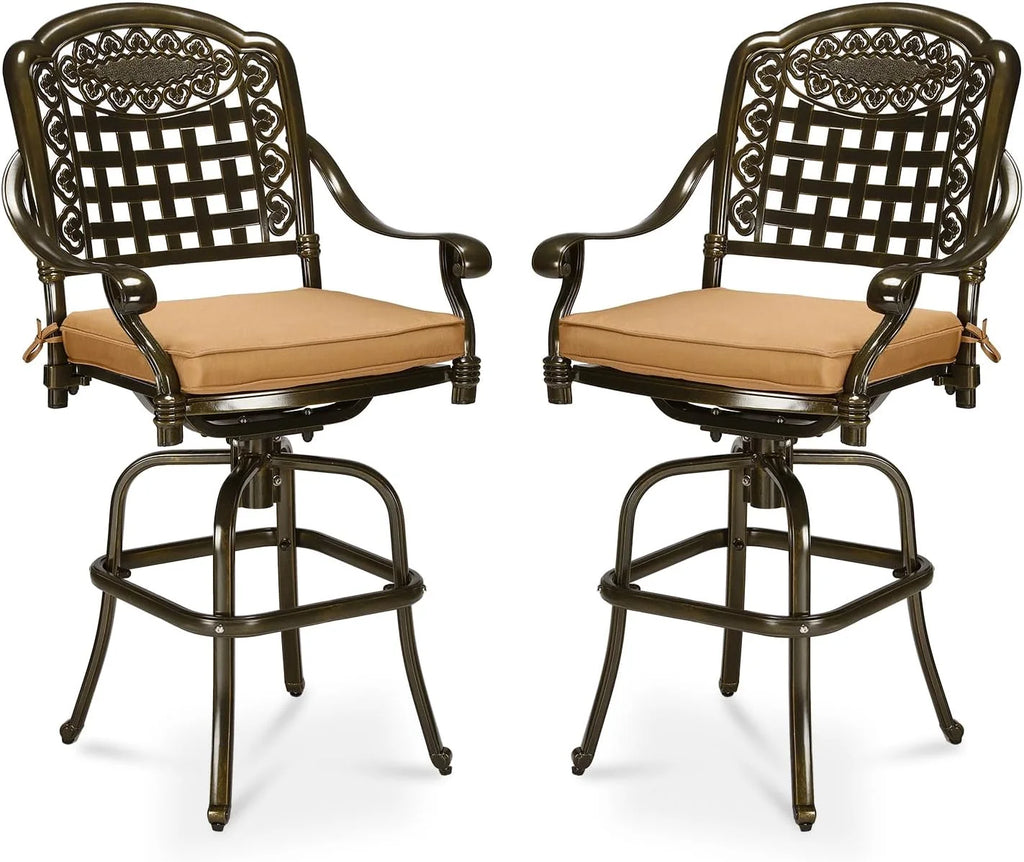 2 Piece Cast Aluminum Swivel Bar Stools with Cushions J60275