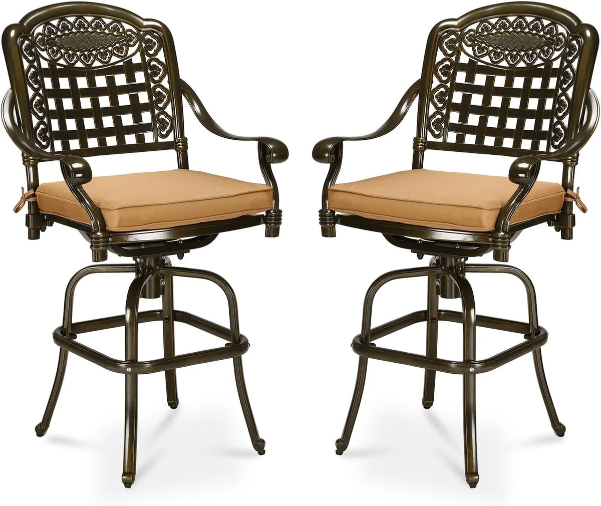 2 Piece Cast Aluminum Swivel Bar Stools with Cushions J60275