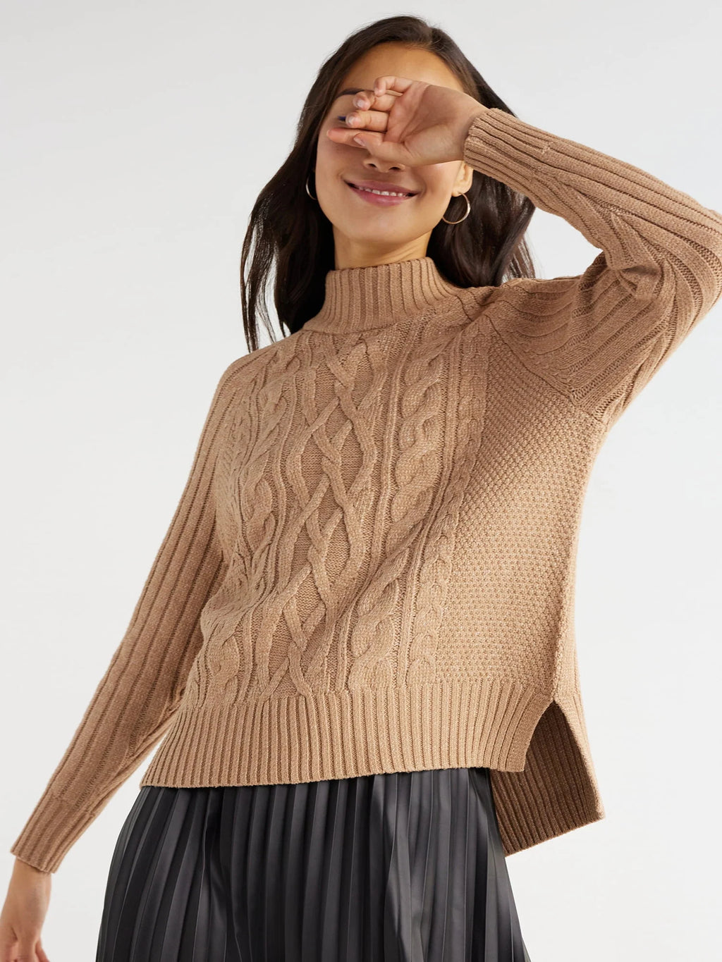 Mock Neck Cable Pullover Sweater X305903