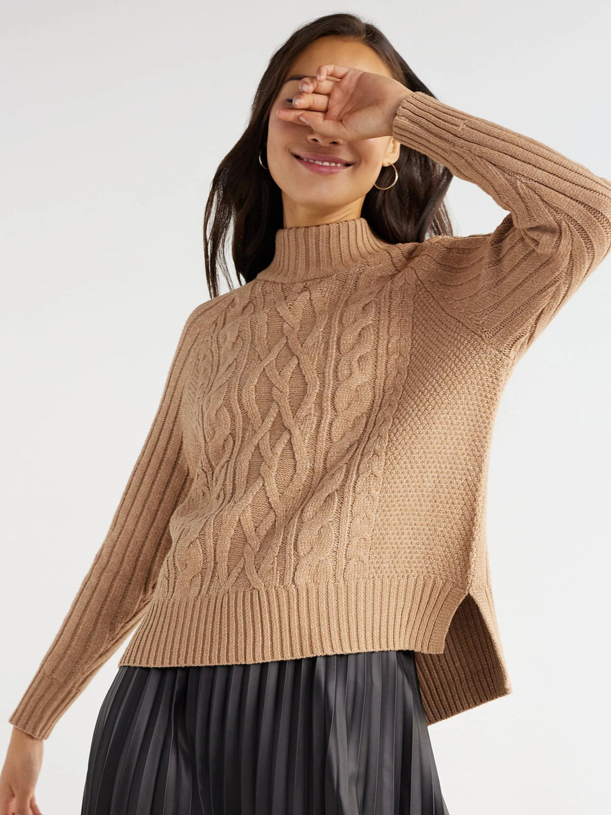 Mock Neck Cable Pullover Sweater X305903