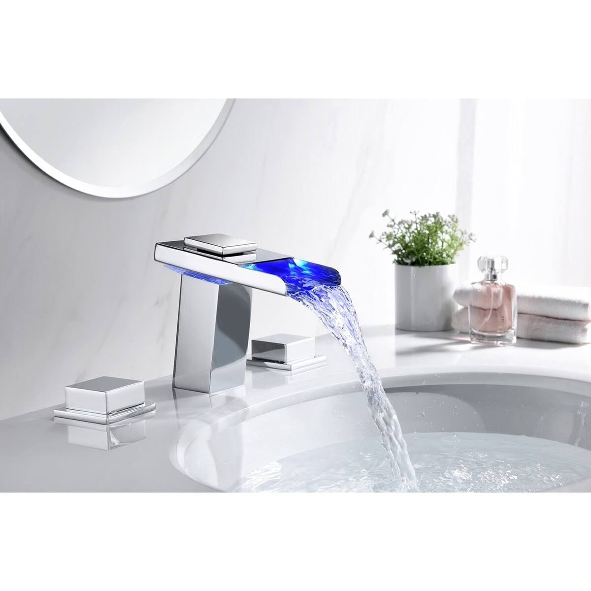 Chrome 8-Inch LED Widespread Bathroom Sink Faucet H276