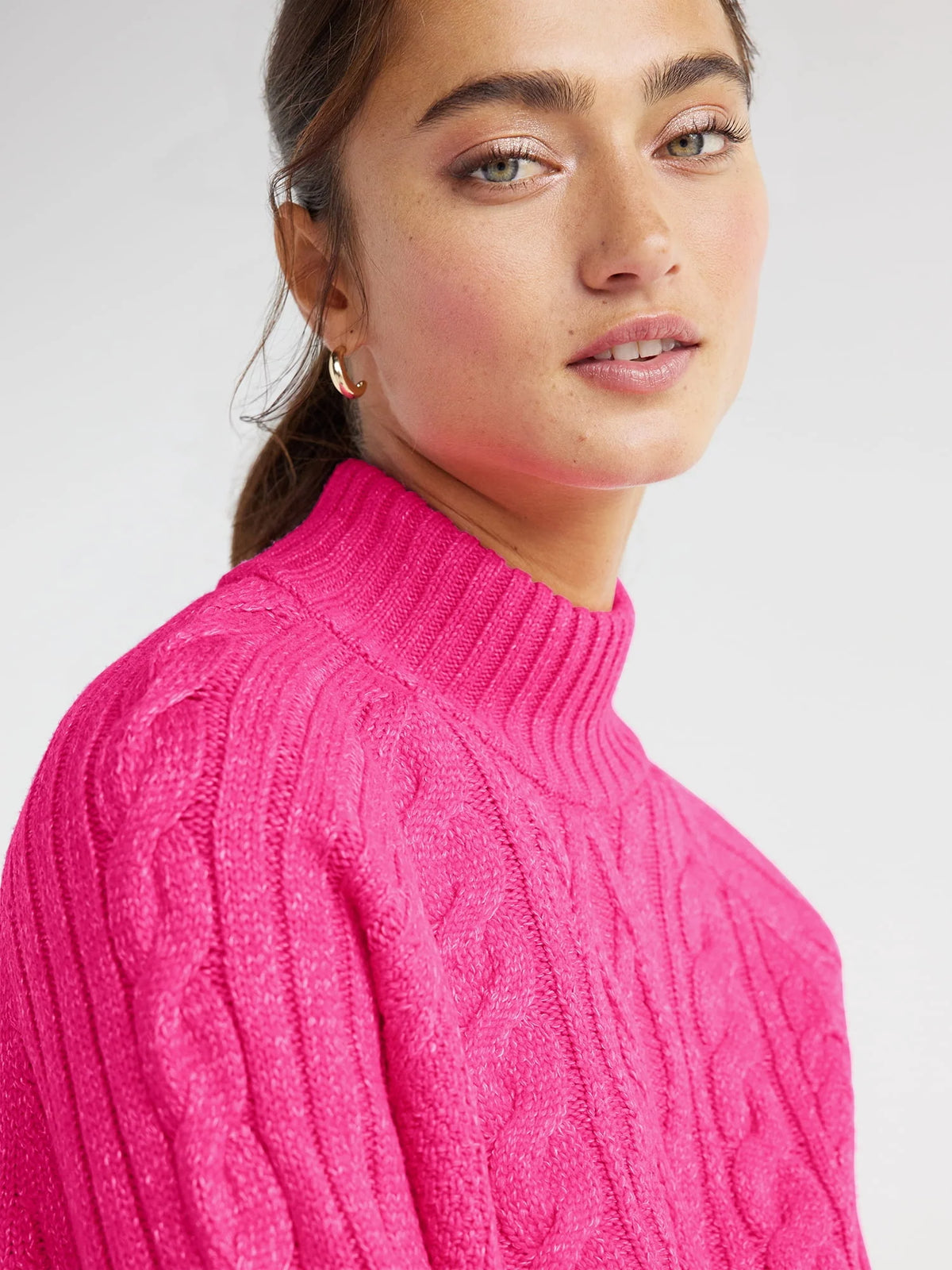 Mock Neck Cable Pullover Sweater X305903