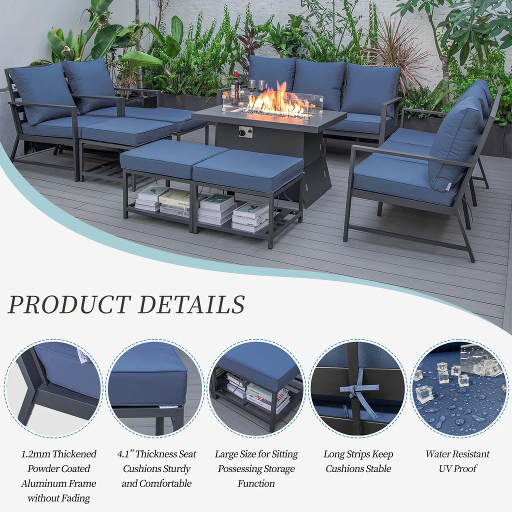 13 Pcs Aluminum Patio Furniture with Fire Pit F275