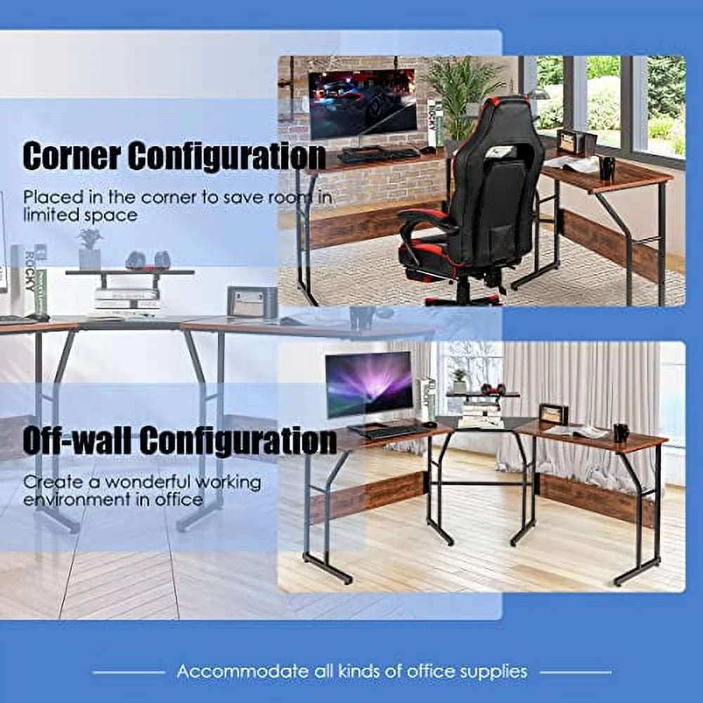 L-Shaped Desk Wood Metal T3281