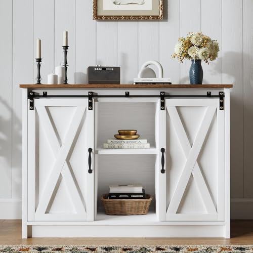 Coffee Bar Cabinet with Sliding Barn Doors, 42” Sideboard Buffet Cabinet with Storage, Espresso G745