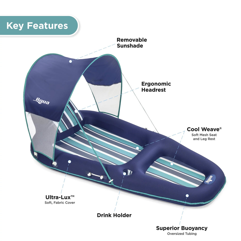 Blue Inflatable Pool Lounger Float with Sunshade Canopy 2 Pack P240