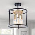 Industrial Semi Flush Mount Ceiling Light Fixture, 3-Light Black Metal Cage Shade L77194