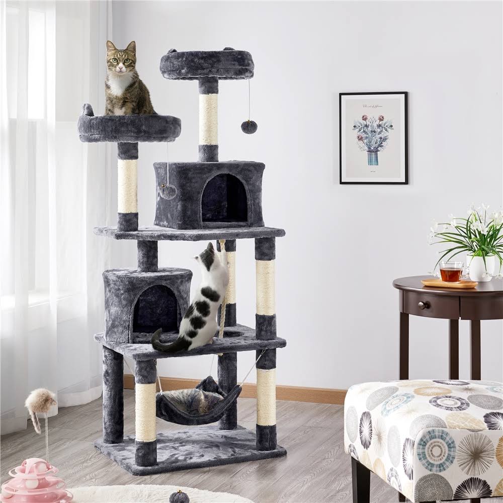 62.2x22 Double Condo Cat Tree and Scratching Post Tower Dark Gray P516