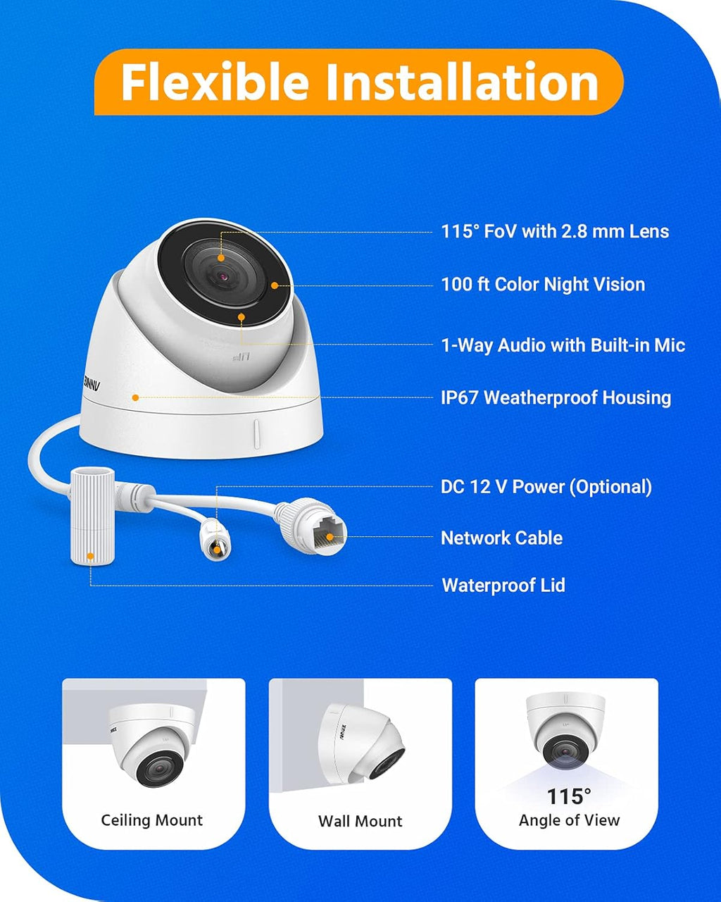 5MP PoE IP Turret Security Camera with Audio M6989