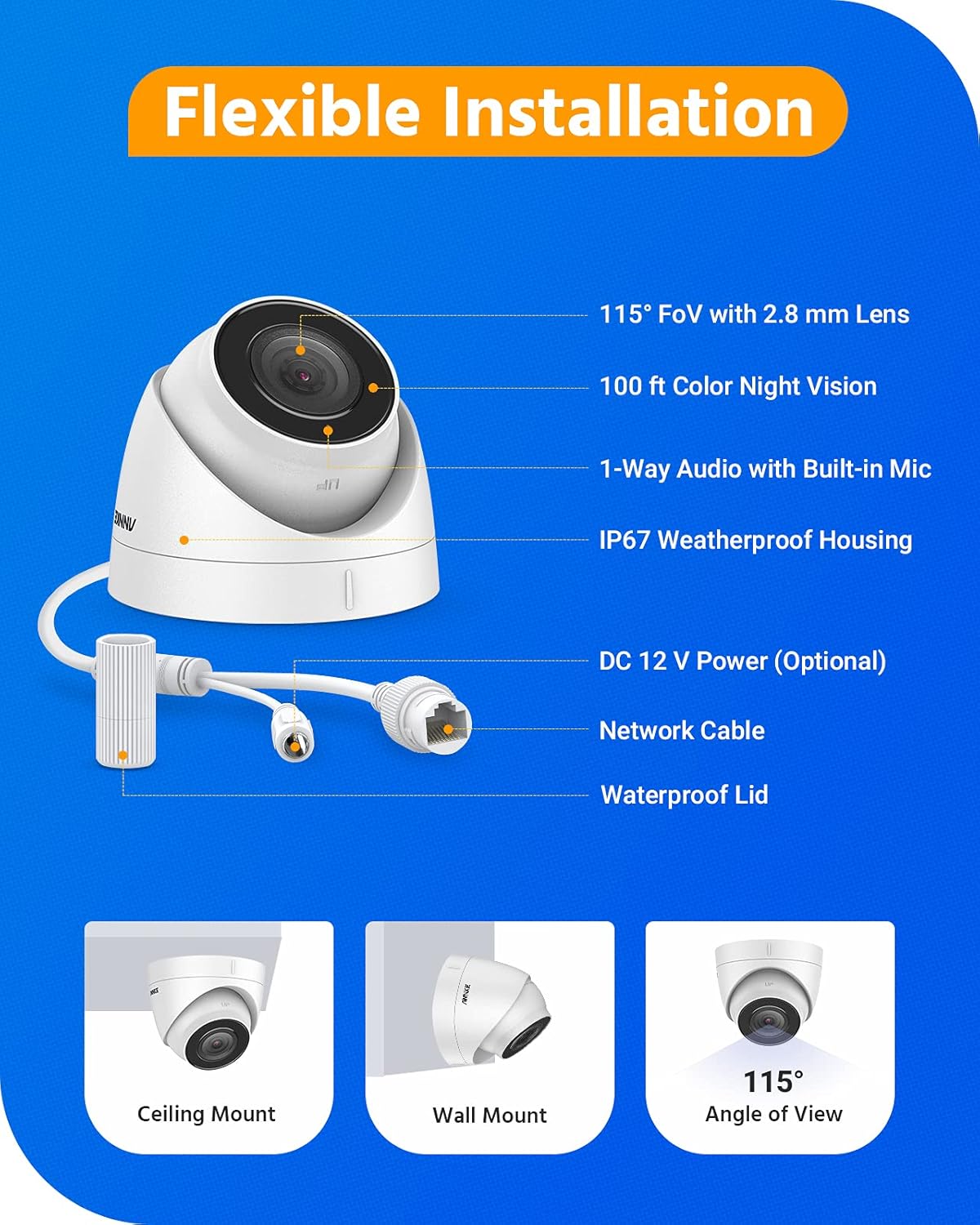 5MP PoE IP Turret Security Camera with Audio M6989