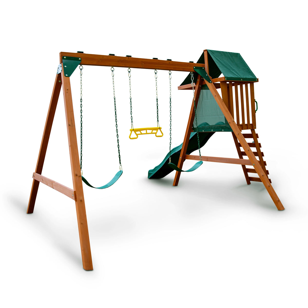Basic Swing Set with Two Swings, Trapeze Swing, and Slide J1786