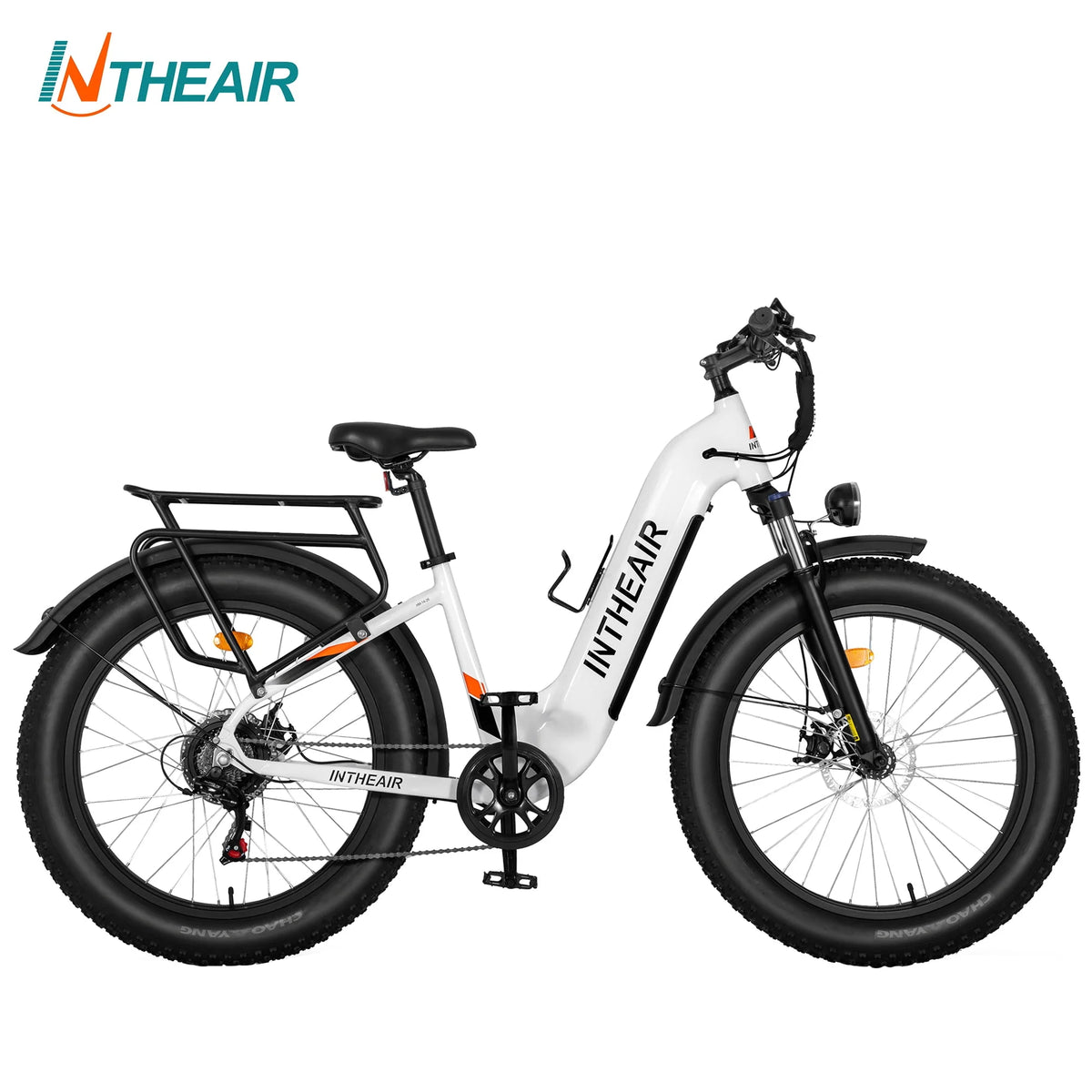 Electric Bike 26 x 4.0 Fat Tire Step-Thru 750W Motor 48V 14.5A Battery 7 Speed White F730865