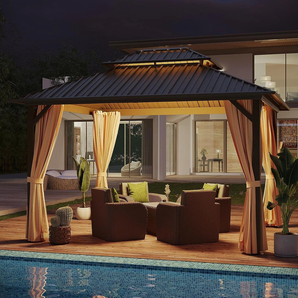 10x10 ft Hardtop Aluminum Patio Gazebo Double Roof Galvanized Steel Canopy O186