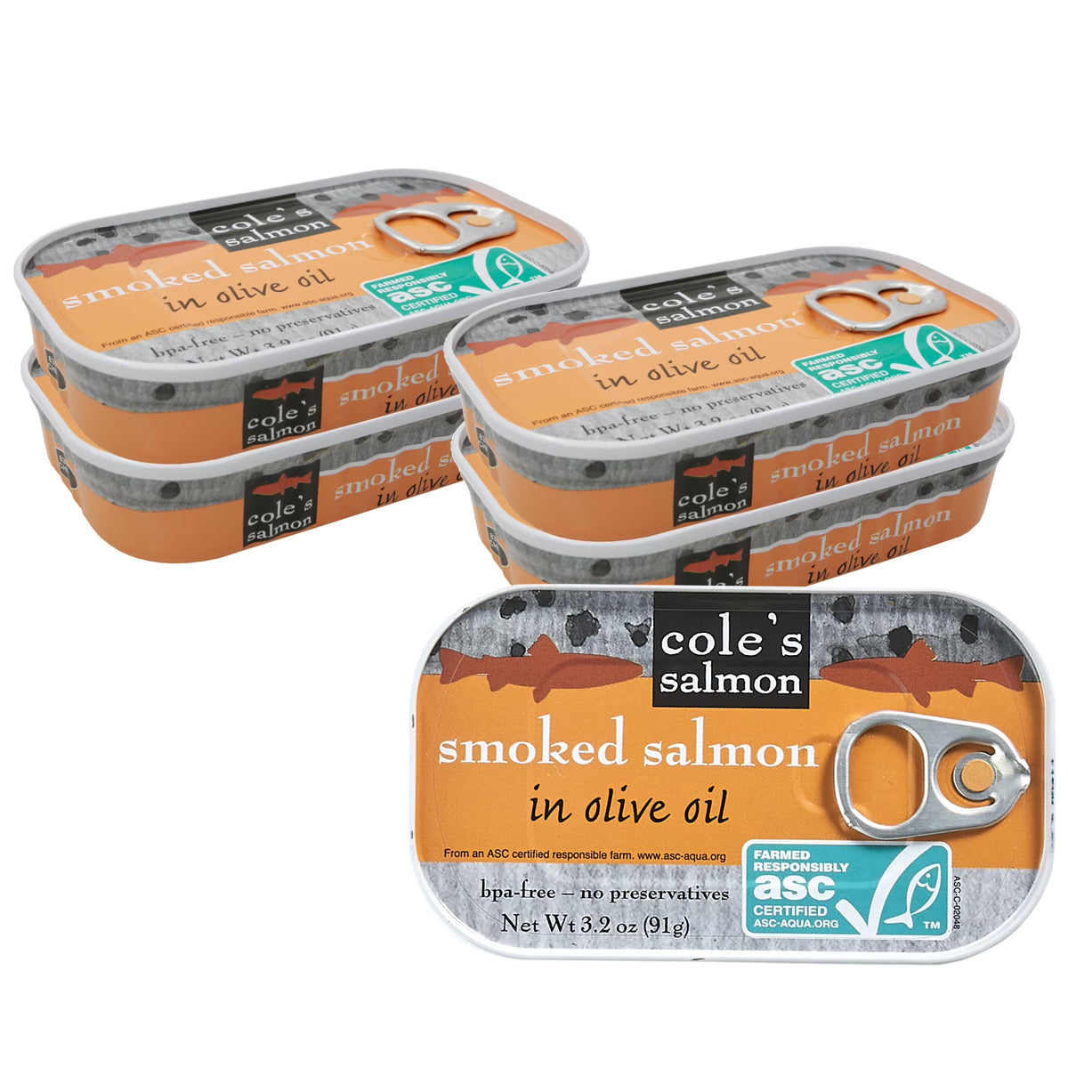 Canned Smoked Salmon in Extra Virgin Olive Oil, 3.2 oz (5 Pack) P711739