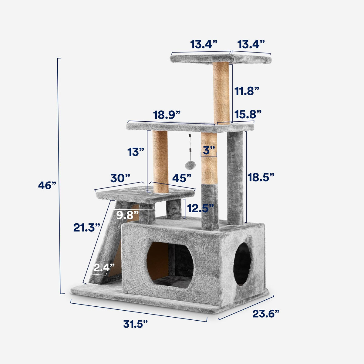 4-Level Cat Tree, 34x22 L x 24x22 W x 46x22 H, Multi-Color Z8034