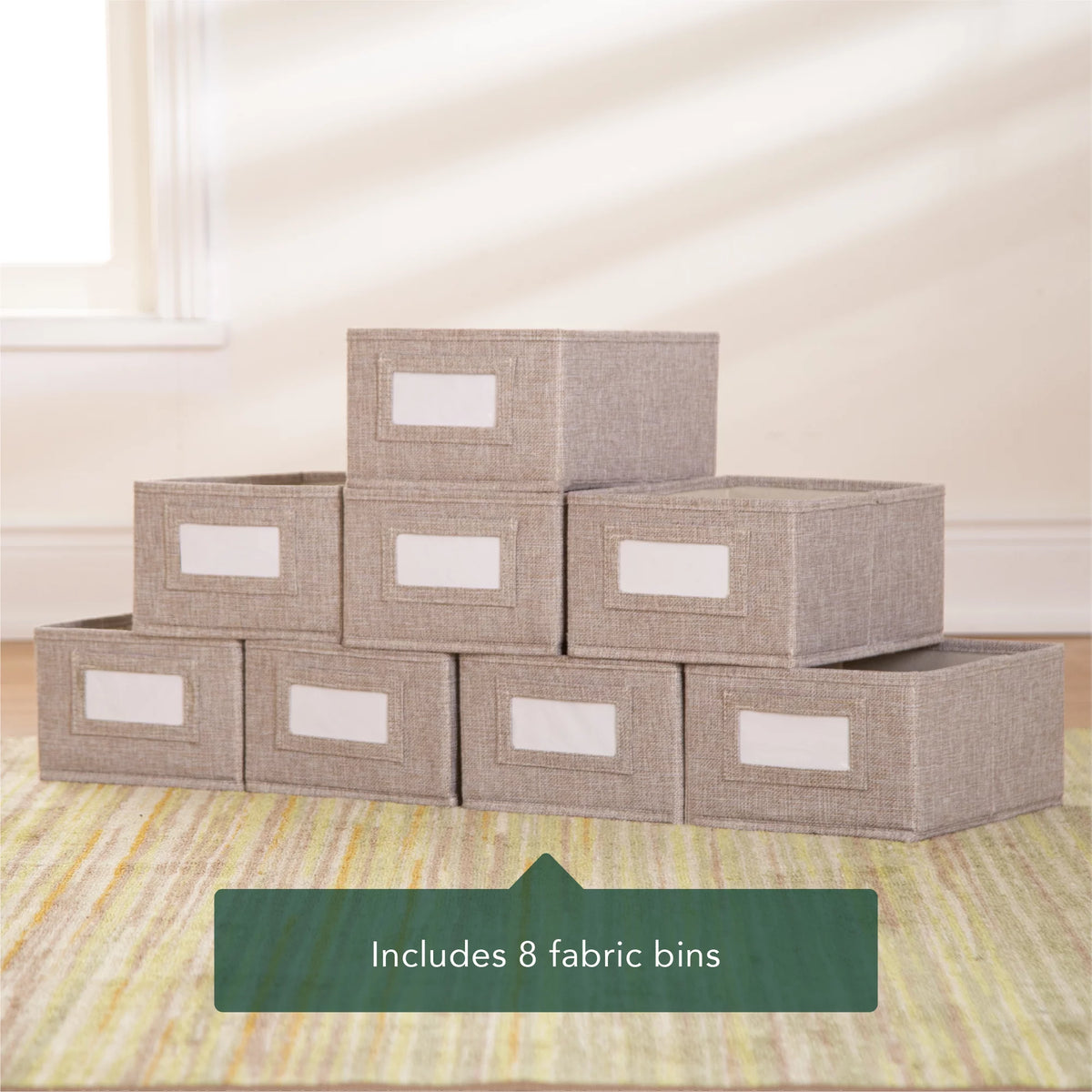 Natural 8 Fabric Bin Wood Storage Organizer E516