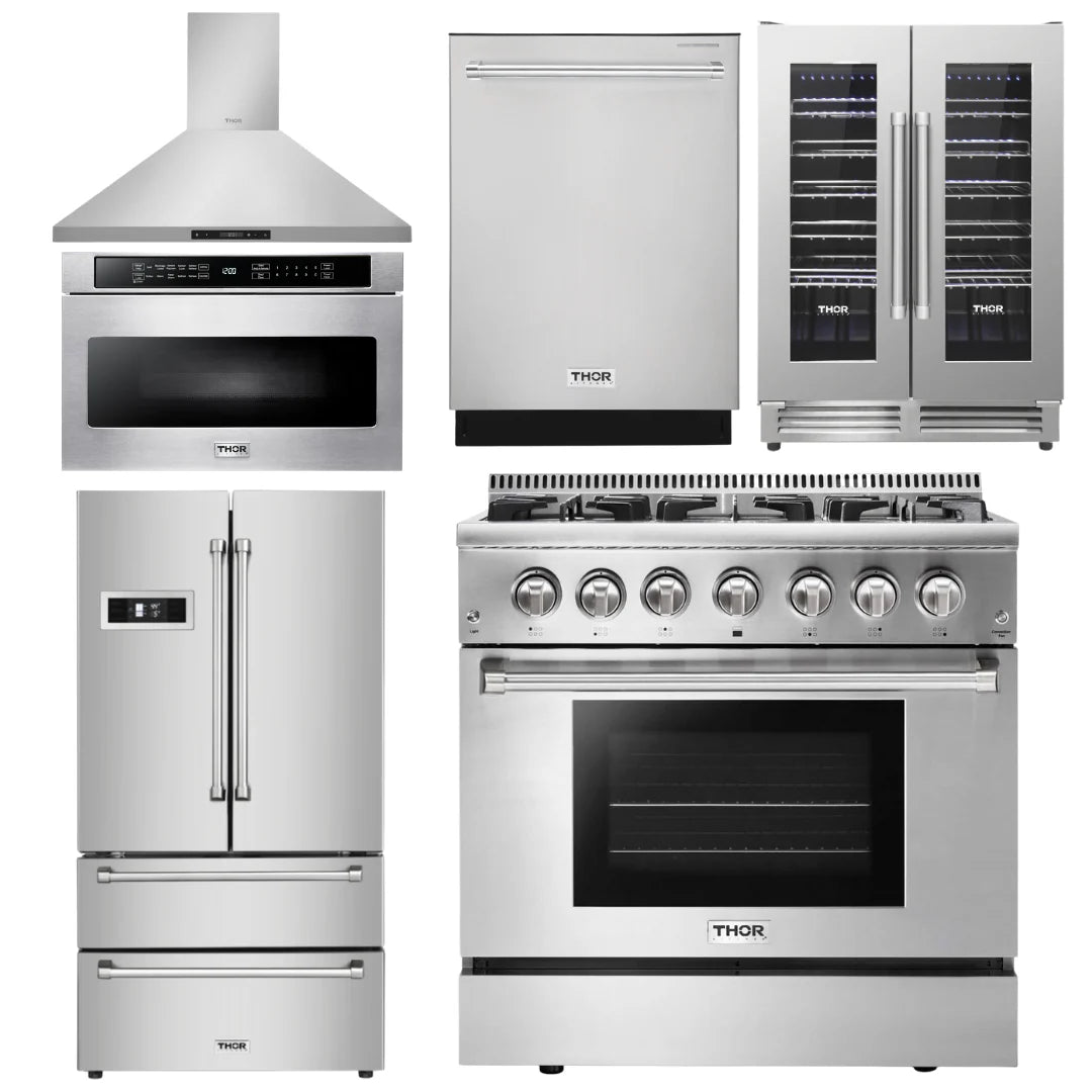 36 Dual Fuel Range, Range Hood, Microwave, Refrigerator, Dishwasher, Wine Cooler V826