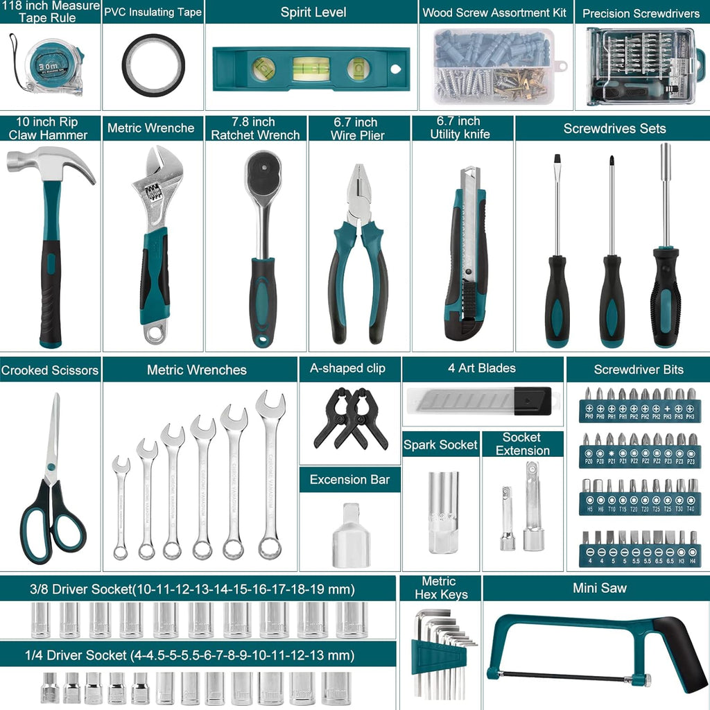 257 Pcs Household Hand Tool Kit with Toolbox Storage Case Z225973