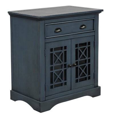 Antique Navy Retro Storage Cabinet with Doors and Wood Drawer H5451