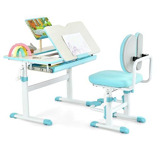 Pink Height-Adjustable Kids Desk and Chair Set with Tiltable Desktop H1142