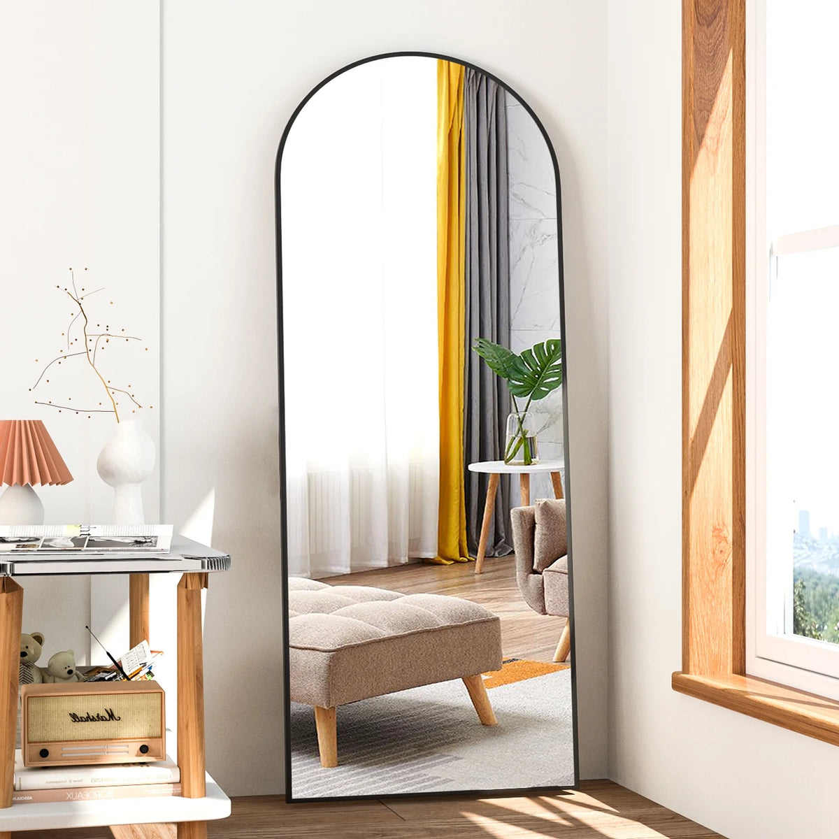 64" x 21" Black Arched Floor Mirror Z550214