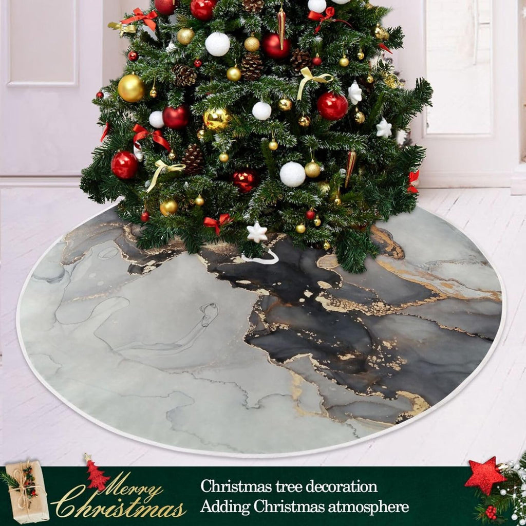 Black Gold Marble Texture Christmas Tree Skirt E4018