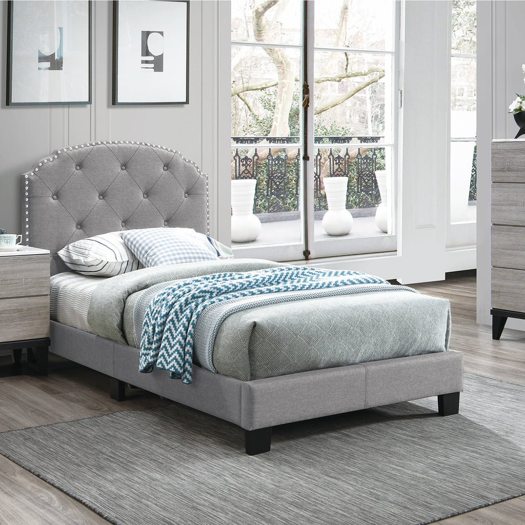 Light Gray Burlap Fabric Twin Size Upholstered Bed Frame U305