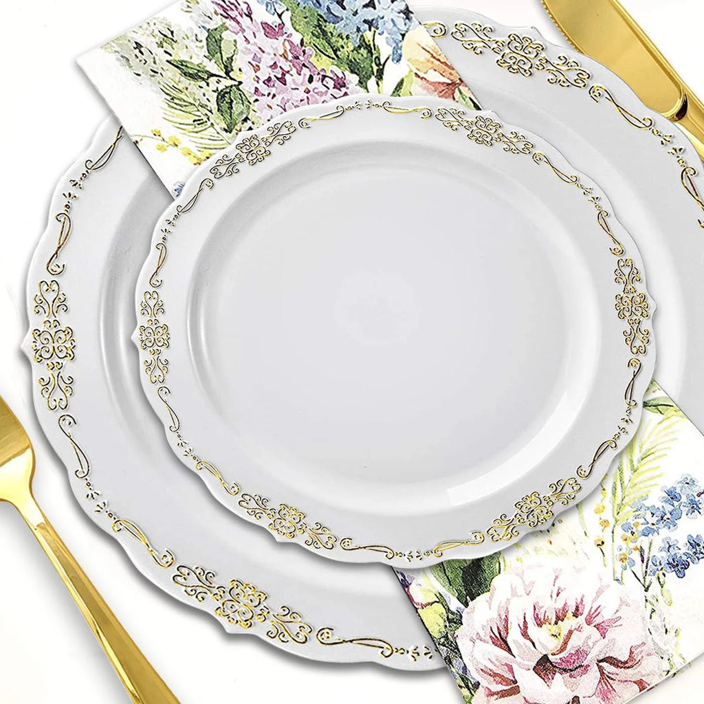 White Gold Disposable Plastic Wedding Value Set (60 Guests) F6272