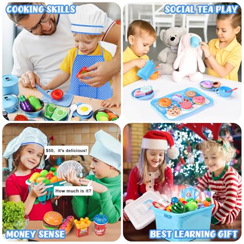 105Pcs Kids Play Kitchen Accessories Set with Apron & Chef Hat I7762
