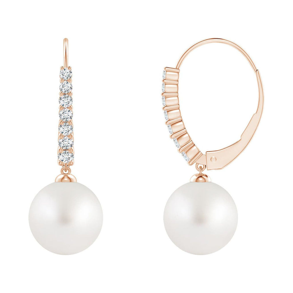 14K Rose Gold Freshwater Cultured Pearl Drop Earrings with Diamond D390