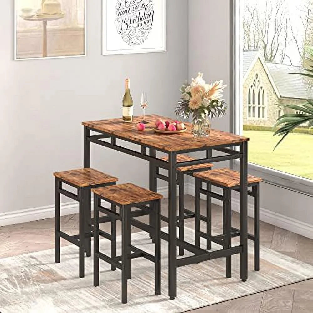 5 Piece Metal and Wood Dining Table and Chairs Set R297