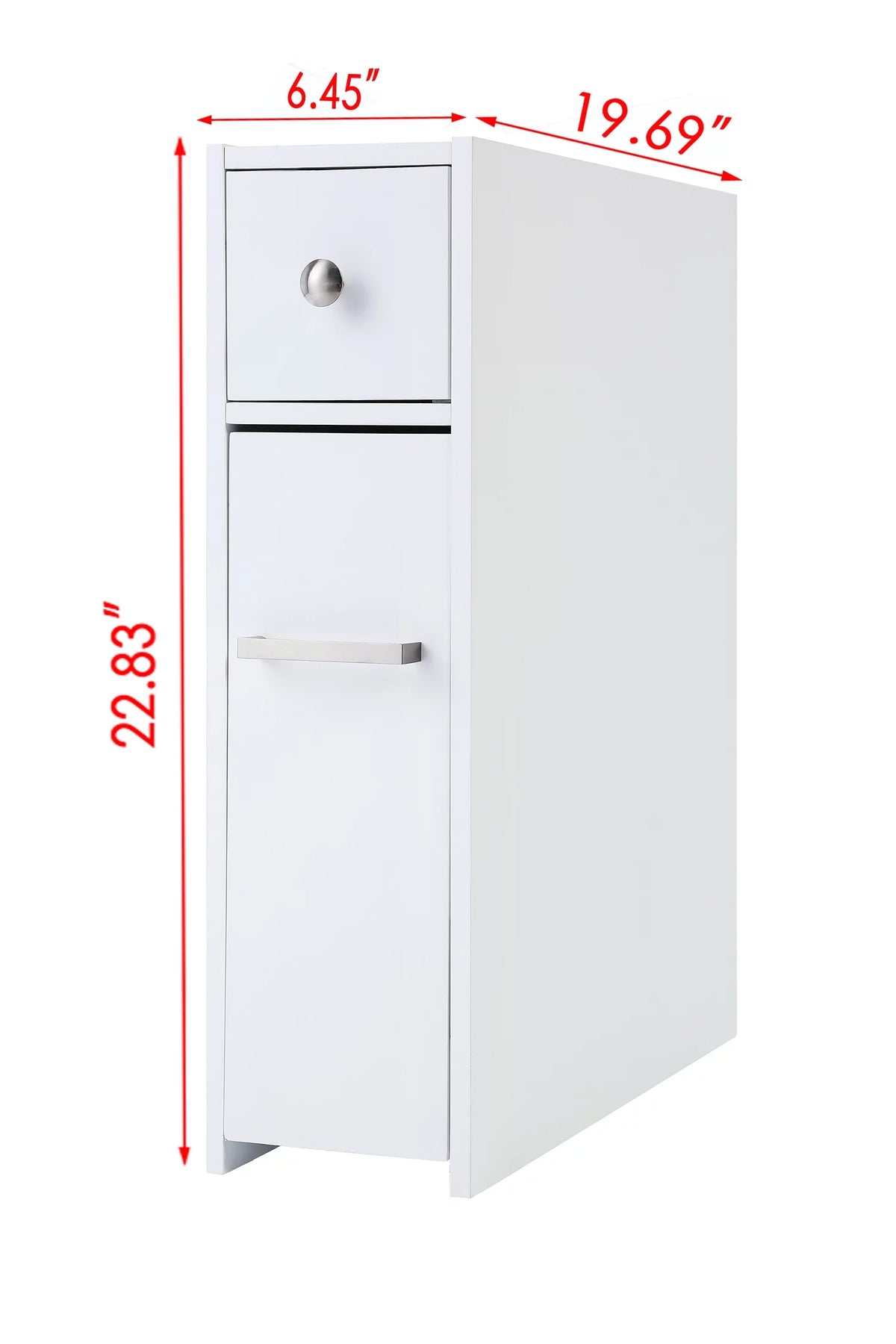 Slim White Bathroom Storage Cabinet with Slide Out Drawer K2489