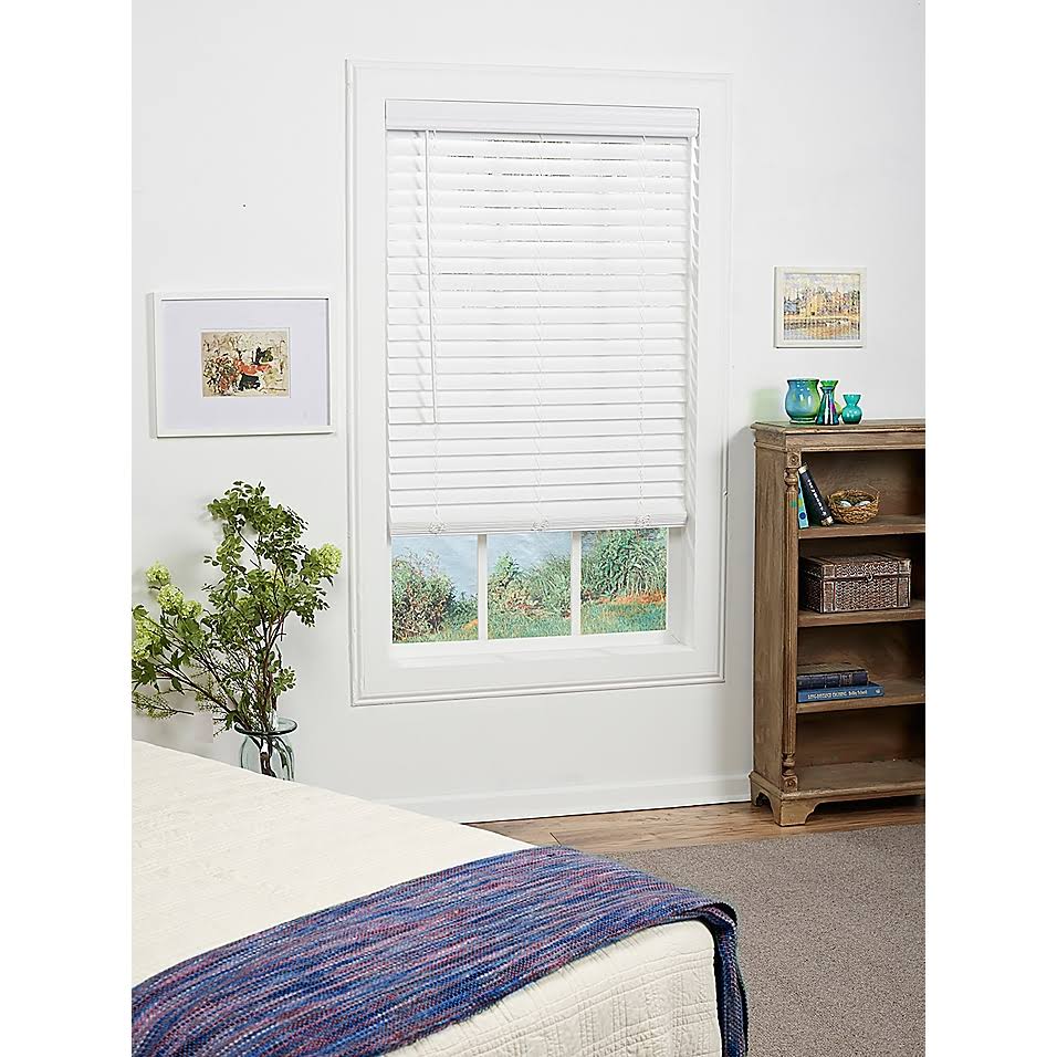 White Cordless Faux Wood Blind L12354