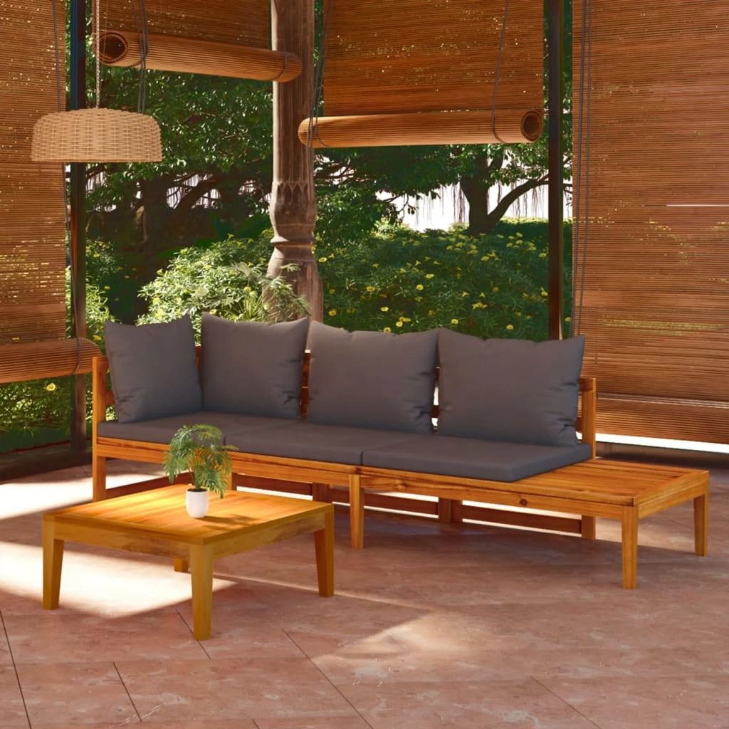 3 Piece Dark Gray Cushioned Corner Sofa and Table Acacia Wood Sectional Outdoor Furniture Set L630654