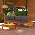 3 Piece Dark Gray Cushioned Corner Sofa and Table Acacia Wood Sectional Outdoor Furniture Set L630654