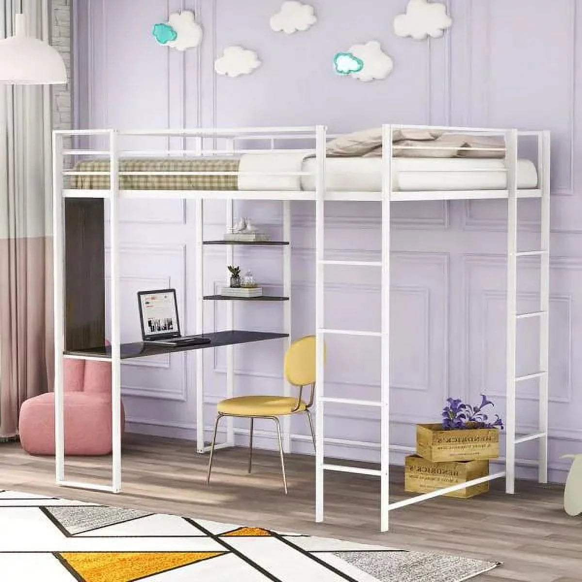 Twin Metal Loft Bed with Desk H7411