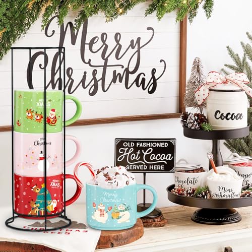 Set of 4 15.8 Oz Stackable Christmas Mugs with Stand R517