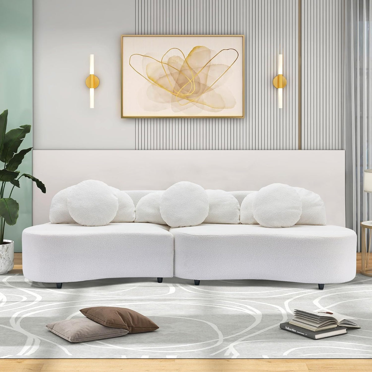 Curved Upholstered Sofa with 3 Pillows X871943